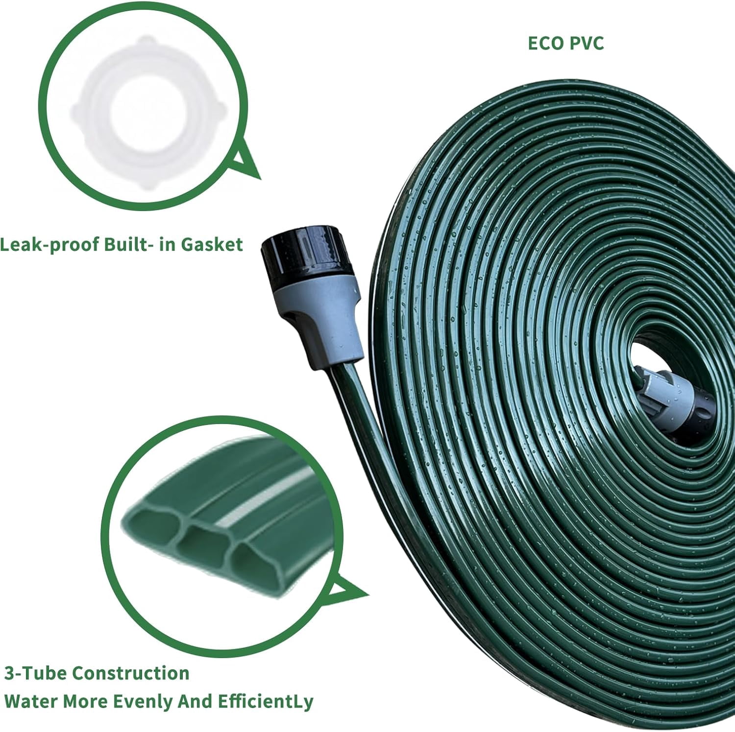 2025 Sprinkler Hose & Soaker Hose for Yard - 100 FT Reinforced Flat Garden Hose with Holes, Heavy Duty No-Kink Lawn Irrigation Hose (Includes Stakes, High Pressure Spray)