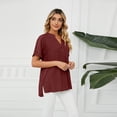 thumbnail image 2 of FJUCHAI Womens Shirts V Neck Short Sleeve Buttons Tops Tee Solid Color Blouse Loose Fit S-XXL, 2 of 9