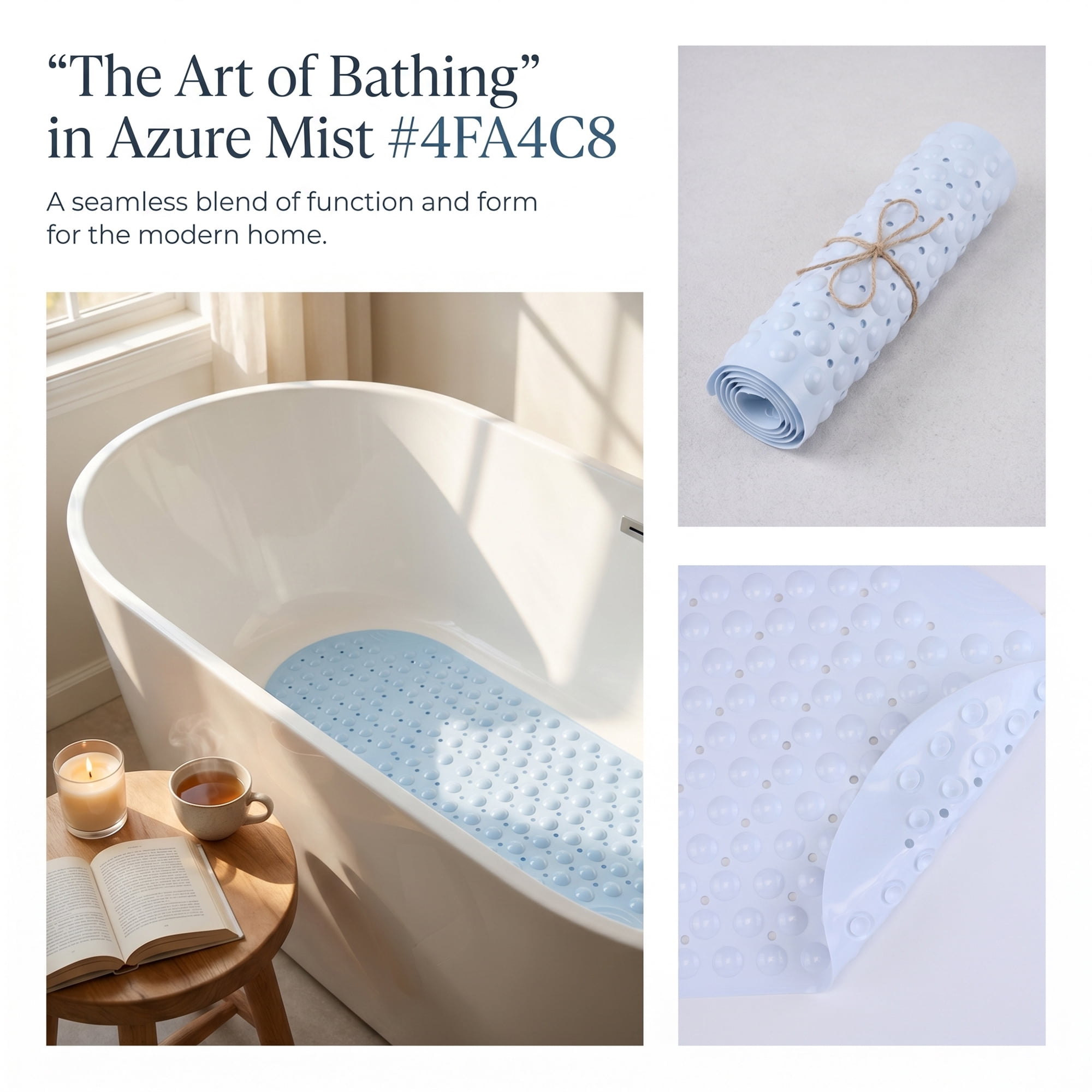 Unique Bargains Bathtub Mat Non-Slip Strong Suction Cups with Drain Holes White 35" x 16"
