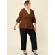 thumbnail image 3 of Blazers de talgrande pamujer, con volantes, cuello en V, botones, fruncidos, casual, Peplum Blazer Marrón 3XL, 3 of 5