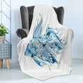 thumbnail image 4 of Fish Soft Flannel Fleece Throw Blanket, Abstract Betta Splenden in Shades of Bohemian Pattern Swirling Effect, Cozy Plush for Indoor and Outdoor Use, 60" x 80", Blue Azure Blue, by Ambesonne, 4 of 5