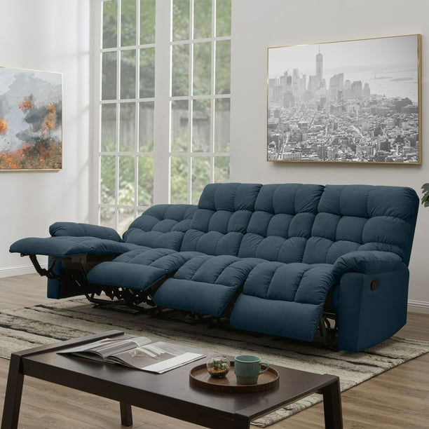 ProLounger Wall Hugger Reclining Sofa in Medium Blue Plush LowPile