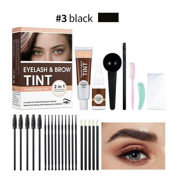 HHBEAUTY 2-In-1 Eyelash & Eyebrow Kit, Professional Lash & Brow Color Kit, Lasting for 6 Weeks DIY Hair Coloring for Salon Home Use 20ml (Black)