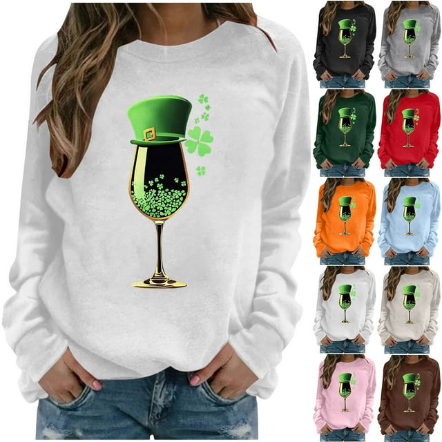 Mceream Chandail de la Saint-Patrick pour Femmes, Mode Décontractée, Chandails Irish Trèfle, Imprimé Graphique, Mignon, Chandail à Manches Longues, Hauts, Grande Taille, Tenue de Fête et Cadeau, Blanc, P
