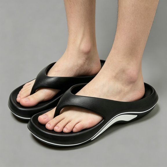 Domuza Womens Thick Sole Flip Flops, Lightweight Cushioned Thong Sandals, Non Slip Comfortable Platform Footwear for Beach and Daily Wear Black 10.5(EU-44)