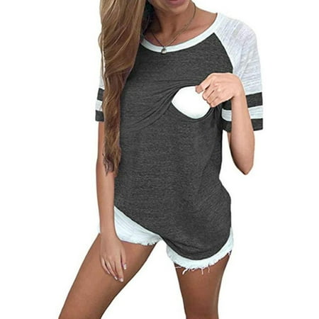 

Tapsier Womens Maternity Breastfeeding Tops Pregnant Nursing T-Shirt Grey