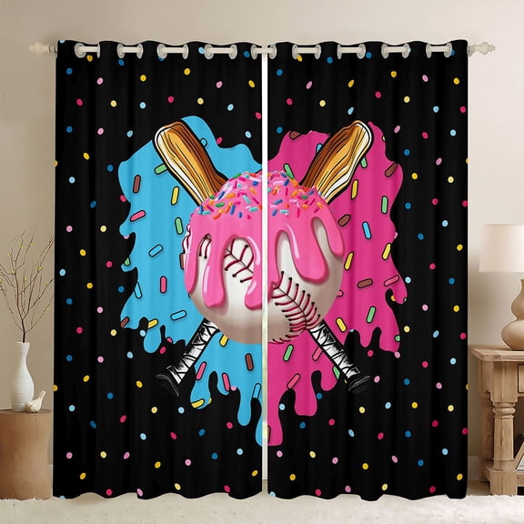 Erosebridal Watercolor Ice Cream Drip Black Out Curtains,Kids Baseball Ball Games Curtains Pack of 2 (42x63 Each) For Boys