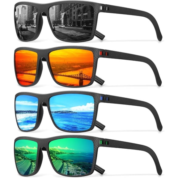 HD Polarized Aviator Sunglasses for Men, Vintage Style Rectangle Frame UV400 Lenses, Lightweight All-Season Sun Glasses for Driving Fishing Travel