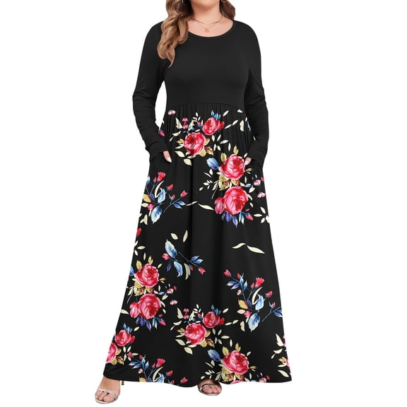 TARAINYA Plus Size Women Long Sleeve Maxi Dress Casual Dresses with Pockets