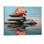 Shiartex Lotus Zen Wall Art Spa Stones and Water Lilies Wall Decor Picture Canvas Printed Zen Stones Painting Meditation Yoga Poster Frame Office Home Living Room Bedroom Yoga Decoration(20x16 inches)