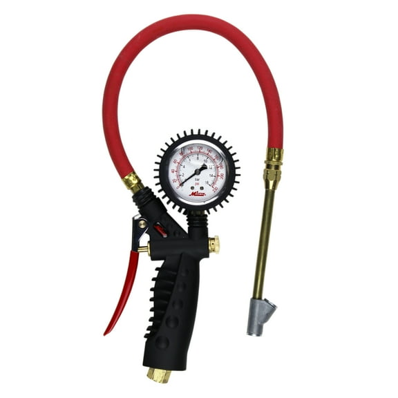 Milton S-577A Pro Analog Pistol Grip Inflator Gauge - Straight Foot Dual Chuck and 15" Hose -230 PSI