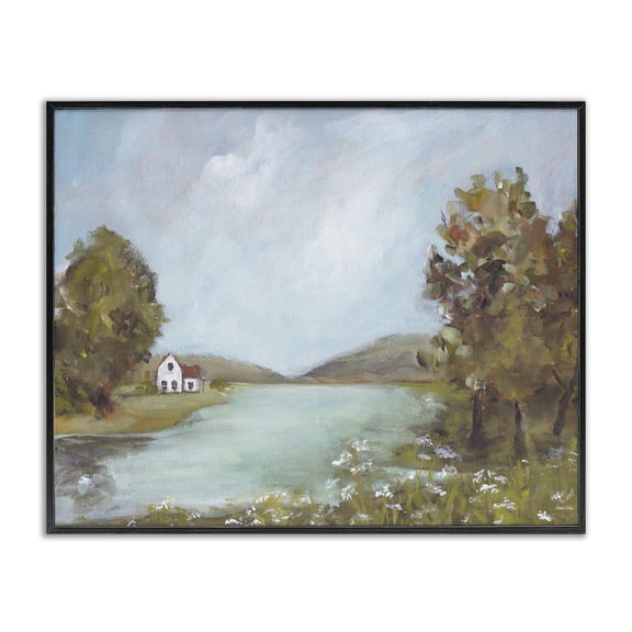 Stupell Industries Traditional Distant Cottage Across River Black Framed Giclee Art, 14 x 11, by Amanda Hilburn