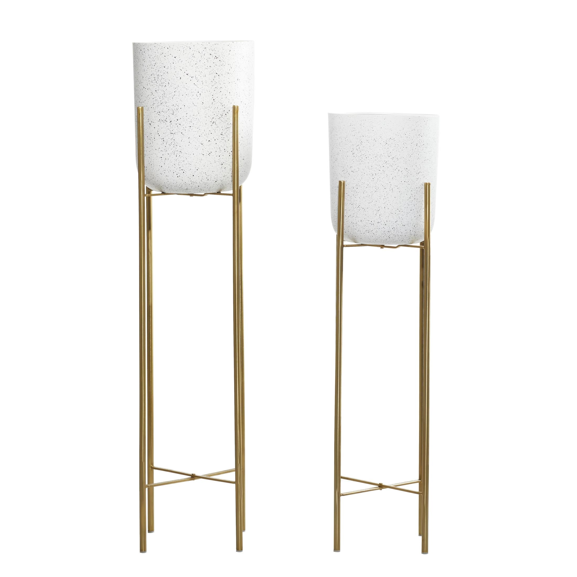 DecMode 39", 46"H Deep Recessed Dome Speckled White Metal Planter with Removable Stand (2 Count)