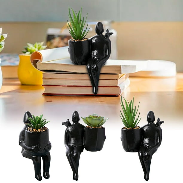 Maceta cerámica para suculentas - Jarrón de escritorio para plantas, decoración del salón, cerámica vegetal verde, decoración de oficina en casa