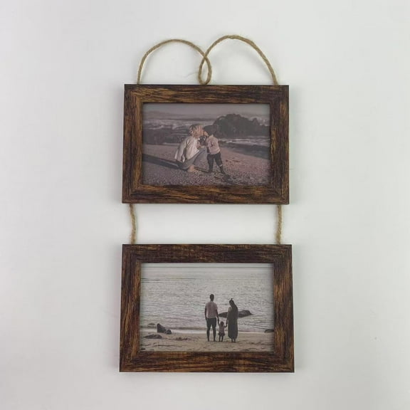 ZIHUASHENG Picture frames,4x6 Wall Hanging Picture Frames Collage with 2 Opening Rustic Brown Frames