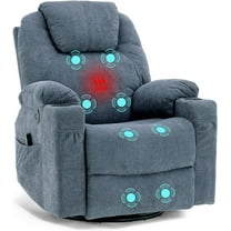 W WARMHOL Swivel Rocker Recliner Chair - Manual Glider Rocking Recliner Chair with Heated Massage Ergonomic Lounge Reclining Chair with Cup Holders/4 Pockets/Remote Control/USB Ports (Gray-Blue)