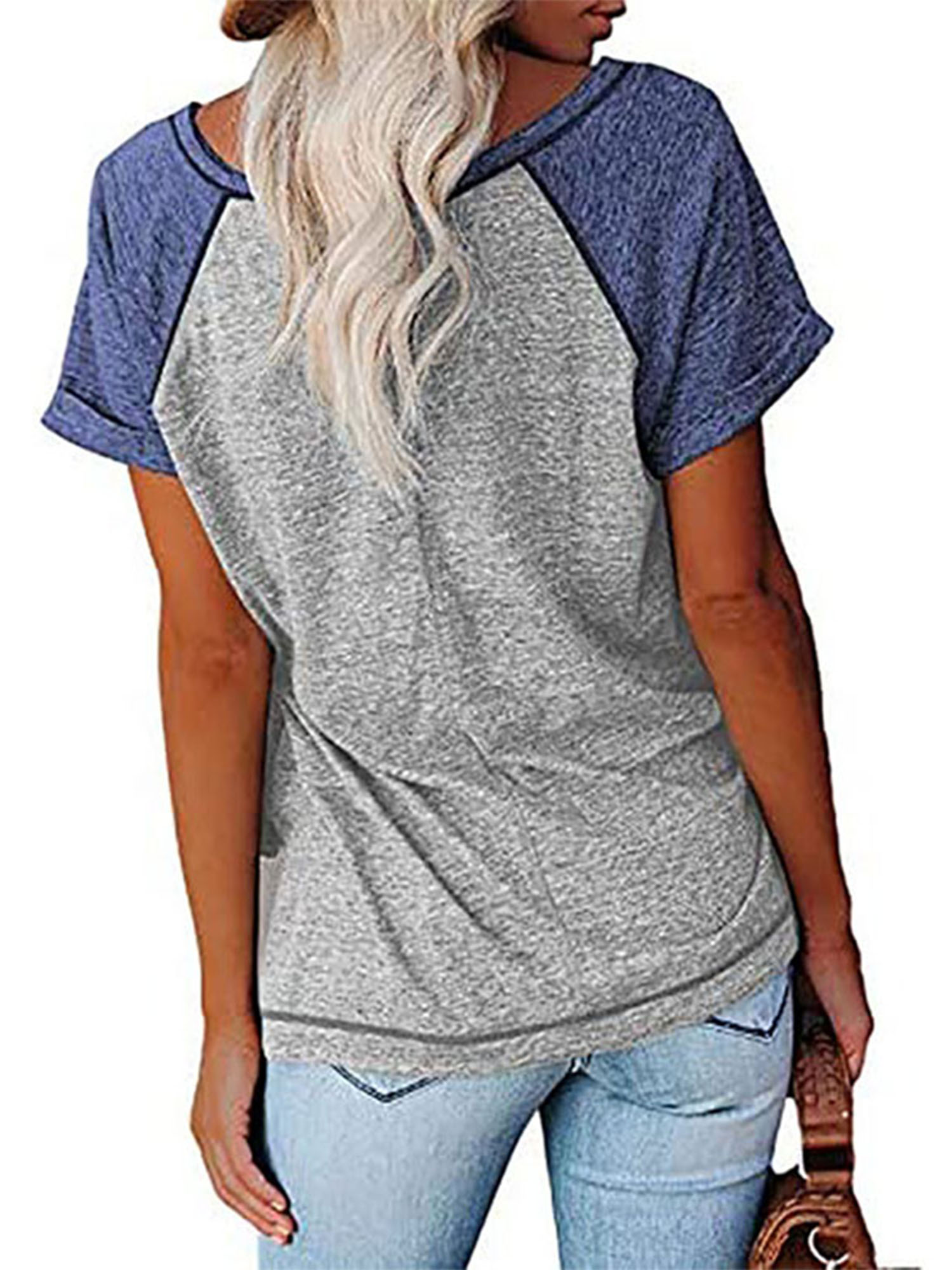 Women Ladies Casual Tops Short Sleeve Color Block T-shirt V Neck Tunic Blouse Tee Ladies Stylish Sport Athletic Tops - image 3 of 3