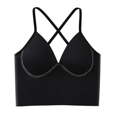 

Ruziyoog Cotton Underwear Women Ruched Sports Bras Padded Workout Tops Medium Support Crop Tops Summer Clearance Black One Size