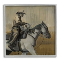 Stupell Industries Modern Cowboy Painting Animals & Insects Painting Gray Framed Art Print Wall Art, 17 x 17