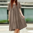 thumbnail image 2 of Sngxgn Womens Summer Dresses Square Neck Lantern Sleeve Tie Backless Ruffle A-Line Casual Dress(Khaki,L), 2 of 7