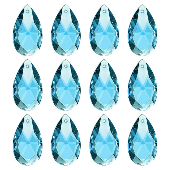 Uxcell K9 Crystal Pendants Teardrop Beads, 12 Pack 28mm Chandelier Prisms Parts Hanging Beads DIY Lamp for Arts Crafts Decoration, Grass Green