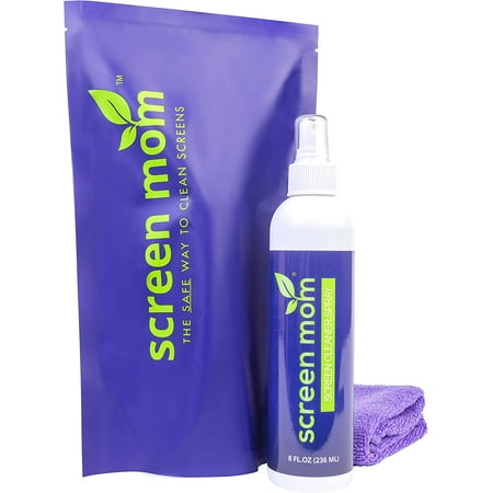 Screen Mom Screen Cleaner Kit - Best for LED & LCD TV, Computer Monitor, Phone, Laptop, and iPad Screens -- Includes 8oz Spray Bottle and Large Premium Microfiber Cloth
