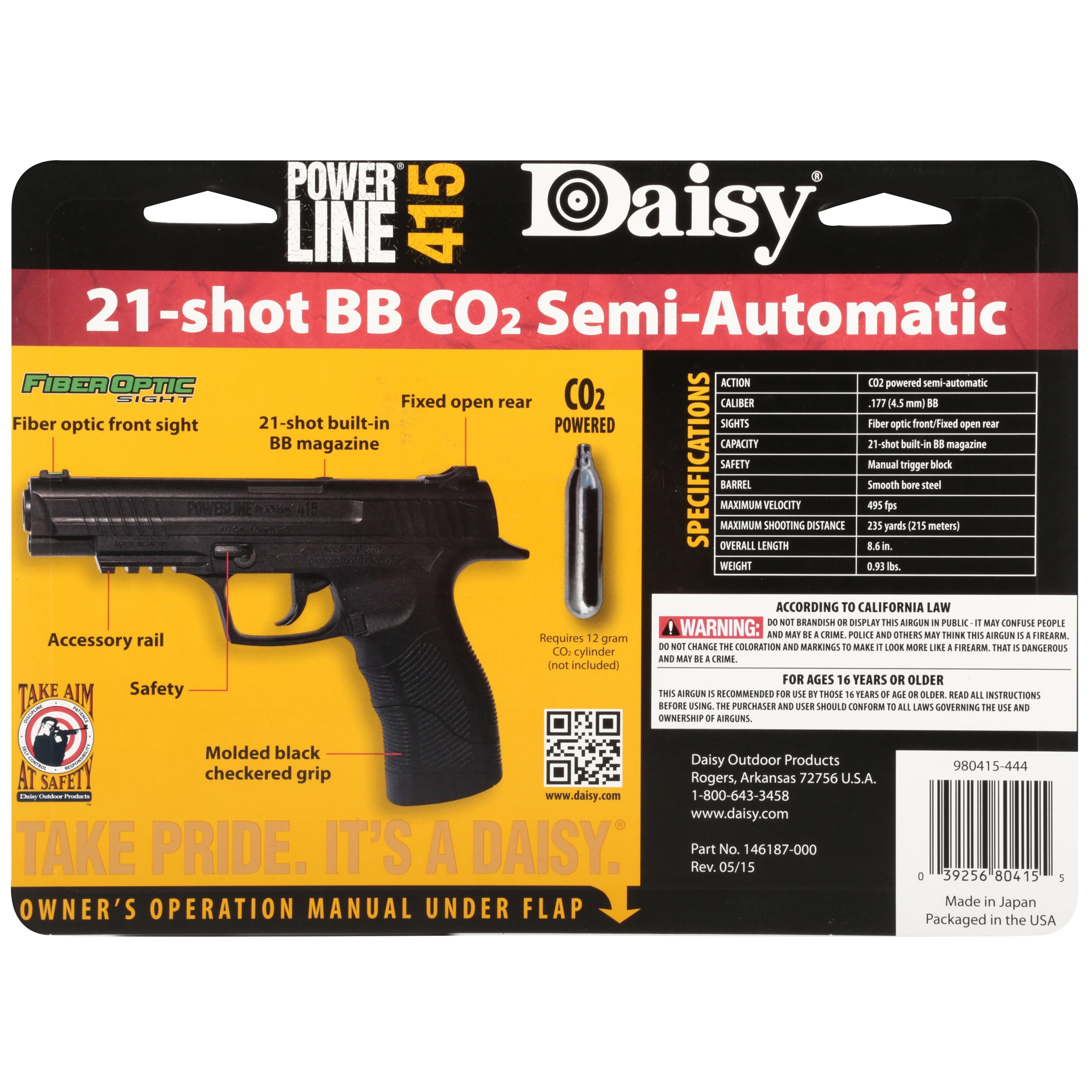 Daisy Powerline 415 Air Pistol CO2 .177 Cal BB Gun 495 FPS 39256804155