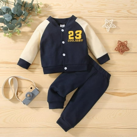 

BULLPIANO Toddler Baby Boy Spring Fall Winter Baseball Uniform Clothes Long Sleeve Tops+Long Pants Two Piece Solid Outfit