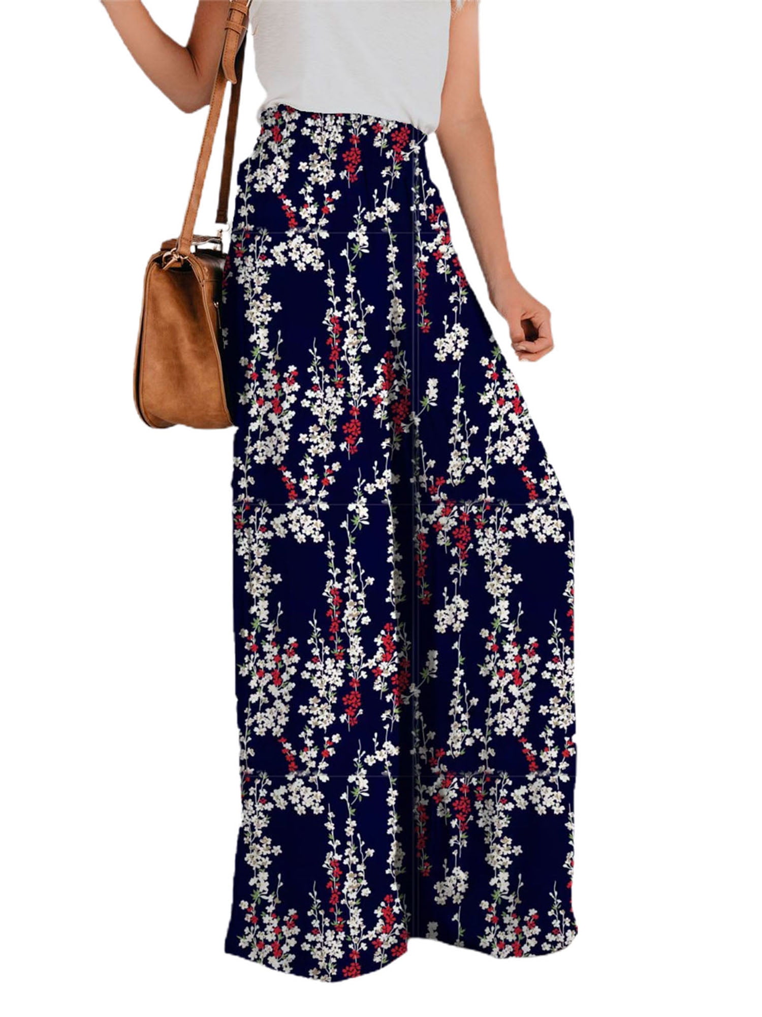 FOCUSNORM Women's Wide Leg Boho Pants Smock Waist Yoga Palazzo Summer