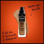 NYX Professional Makeup Cant Stop Wont Stop 24hr Full Coverage Liquid Foundation, Matte Finish, Waterproof, Golden Honey