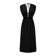 thumbnail image 5 of XuJwPNcy Womens Summer Dresses y Sleeveless V Neck Midi Dress Elastic Tie Waist Plain Split Club Party Dresses, 5 of 5