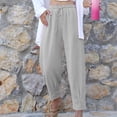 thumbnail image 1 of Lydiaunistar Pantalon Long Décontracté à Taille Élastique pour Femmes - Design à Bandage Fendu, Poches Solides, Longueur Complète, Polyester Extensible pour Printemps Été, Coupe Asiatique Grise, 1 of 1
