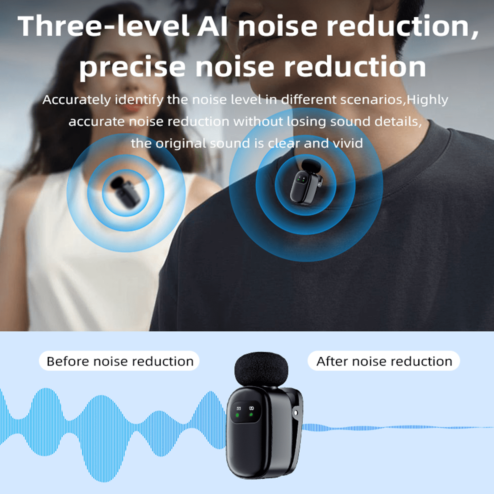 Wireless Lavalier Microphone for iPhone/Android, Lapel Mics with Type-C Plug-Play, Mini Mic with 2.4GHz Noise Cancellation, Charging Case Included, 80ft Range for Stream, Vlog, TikTok and YouTube