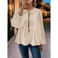 thumbnail image 6 of Women'S Spring Fall Babydoll Peplum Blouse Shirt Puff Long Sleeve Tie Front Trendy Cute Y2K Going Out Tops  M, 6 of 7