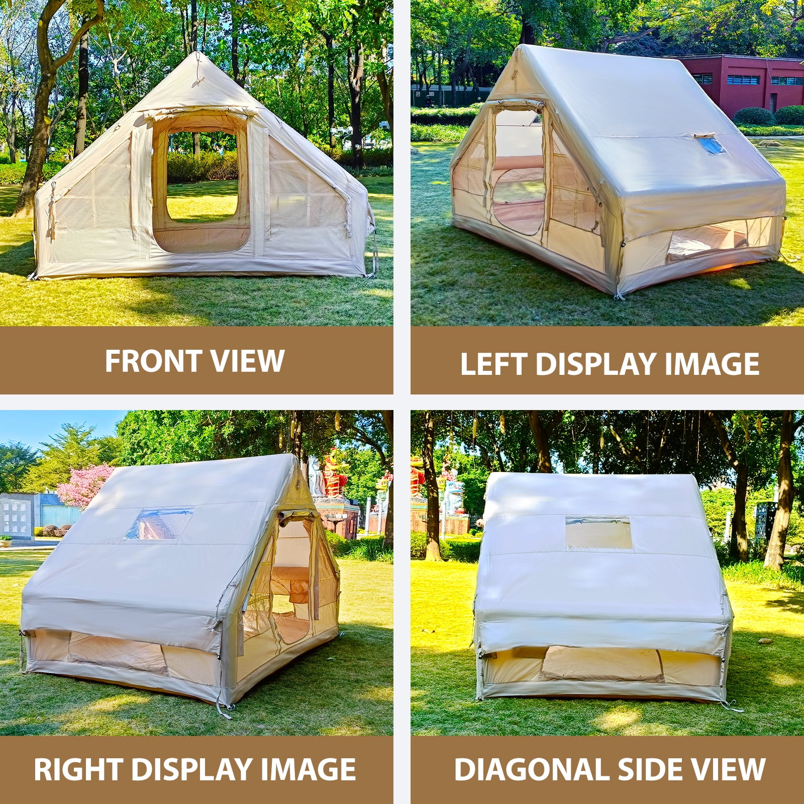 9.8' x 7' Inflatable Camping Tent,4 Season Blow up Tents for Camping, 4-6 Person Inflatable Tent with Stove Jack,Air Tents,Glamping Tent,Waterproof Luxury House with Mesh Window