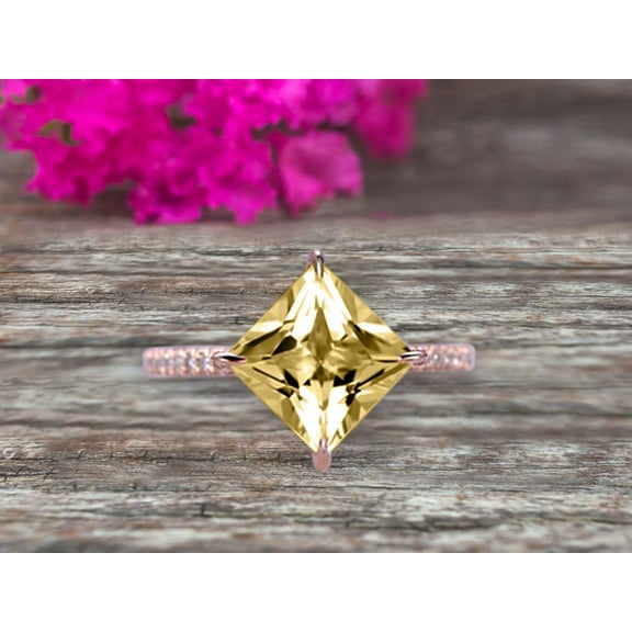 6mm Princess Cut Champagne Diamond Moissanite Engagement Ring On 10k Rose Gold Wedding Ring Anniversary Ring Carat Weight 1.75 Unique Look Specialized for Brides