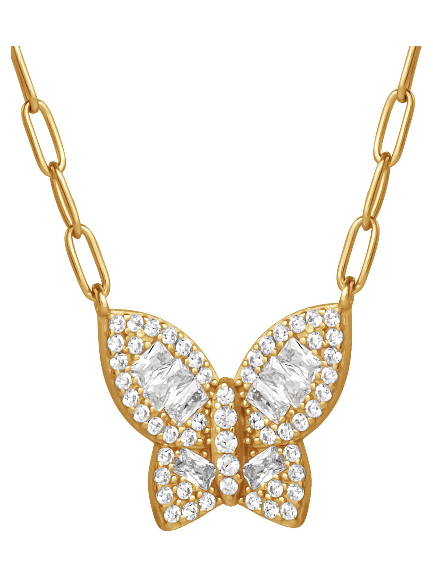 Brilliance Fine Women's Cubic Zirconia Yellow Gold Plated Sterling Silver Heart and Butterfly Necklace Set, 18"