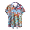 thumbnail image 1 of RKSTN Mens Shirts Short Sleeve Home Vintage Unpositioned Printing Casual Button Have Pockets Linen Solid Shirt Tops Blouse Hawaiian Shirts for Men, 1 of 5