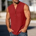 thumbnail image 5 of Lmueinov Mens Cotton Linen Tank Top Shirts Casual Sleeveless Slim Fit Henley Shirt for Men Basic Summer Tops, 5 of 8