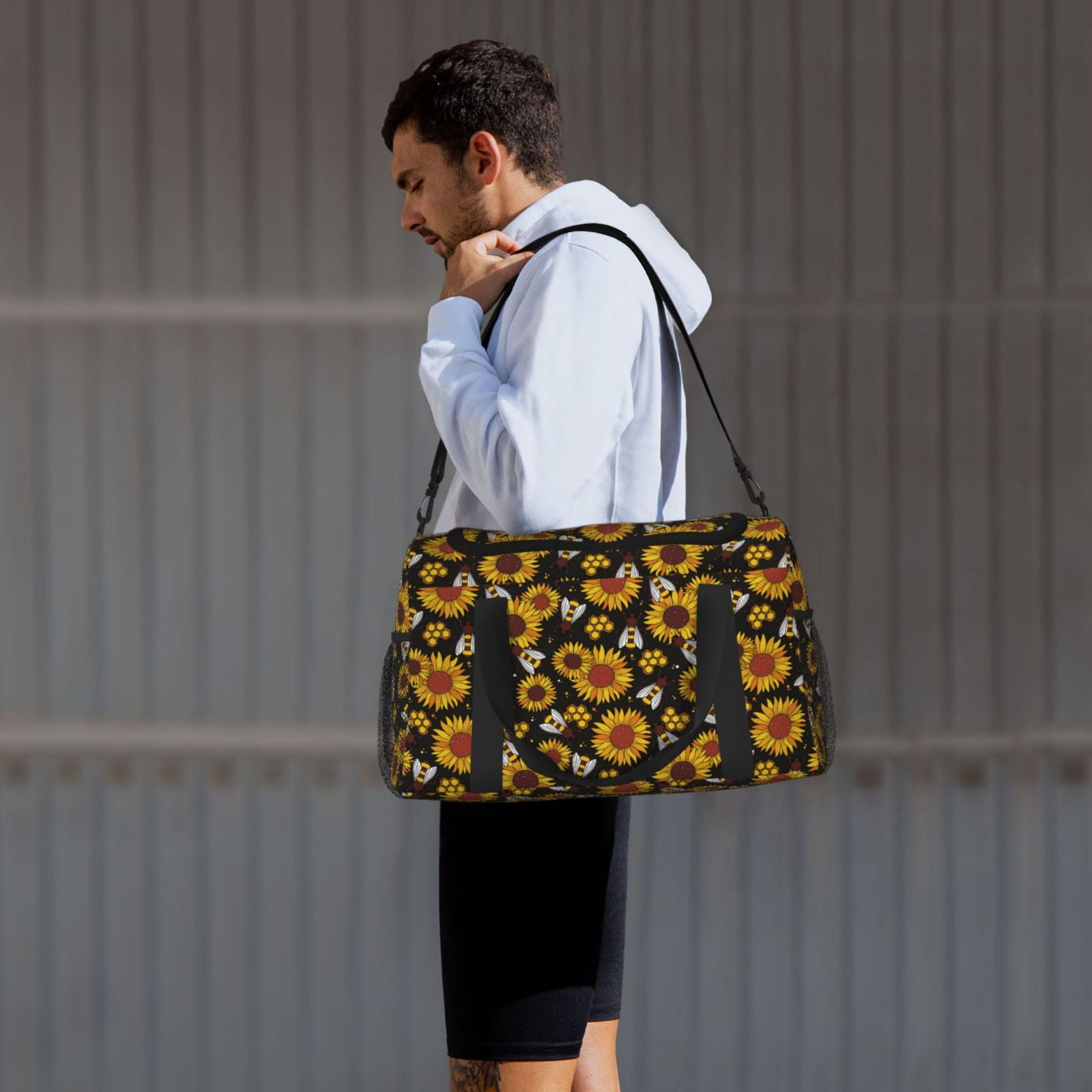 Fuzoiu Sunflowers And Bww Print Travel Duffle Bag,Carry On Tote Bags,Duffel Bag,Sport Gym Bag, Hospital Bag for Labor and Delivery, Overnight Bag,Luggage Bag