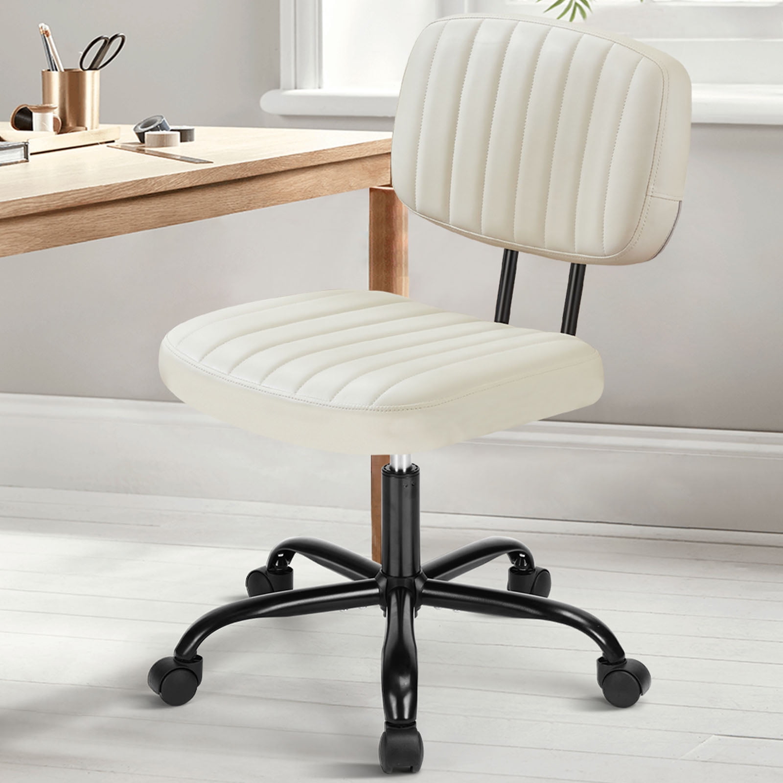 Gianna Armless Office Chair – Adjustable Rolling Task Chair with Lumbar Support for Comfortable All-Day Sitting, Bone gray