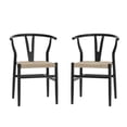 thumbnail image 2 of Flash Furniture Commercial Grade Wishbone Style Wood and Kraft Paper Stackable Dining Chair with Black/Natural Finish - Set of 2, 2 of 11