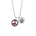 thumbnail image 2 of Delight Jewelry Silvertone Large Hot Pink Tiger Print Peace Sign Silvertone Script Initial Disc - D - Charm Necklace, 20"+3", 2 of 4