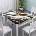 thumbnail image 3 of Black White Gold Wave Marble Square Fitted Tablecloth with Elastic Edge,Square Table Cover,Washable Elastic Table Cover for Home Kitchen Party Decor 36"x36", 3 of 6