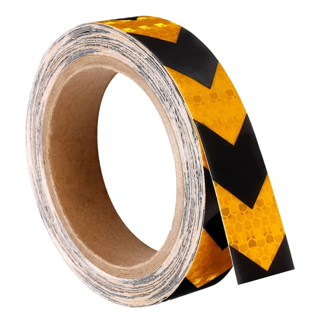 Cinta Reflectante Uxcell, 1 Rollo de 30 pies x 1 pulgada, Cinta de Seguridad Adhesiva de Alta Visibilidad, Reflector, Amarillo Negro con Flecha