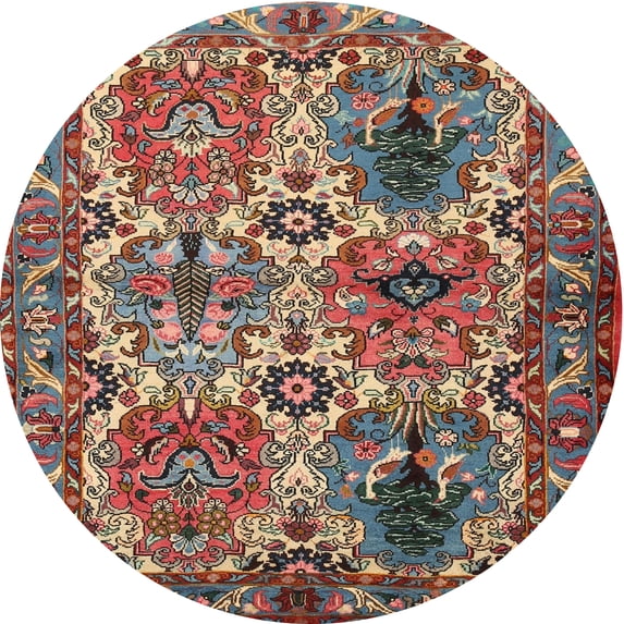 Ahgly Company Machine Washable Indoor Round Traditional Saffron Red Area Rugs, 3' Round