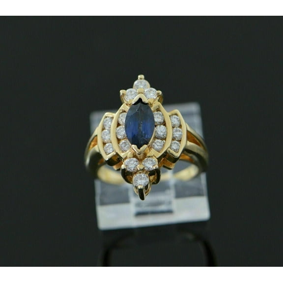 2.50Ct Marquise Cut Blue Sapphire Women's Wedding Ring 14K Yellow Gold Plated