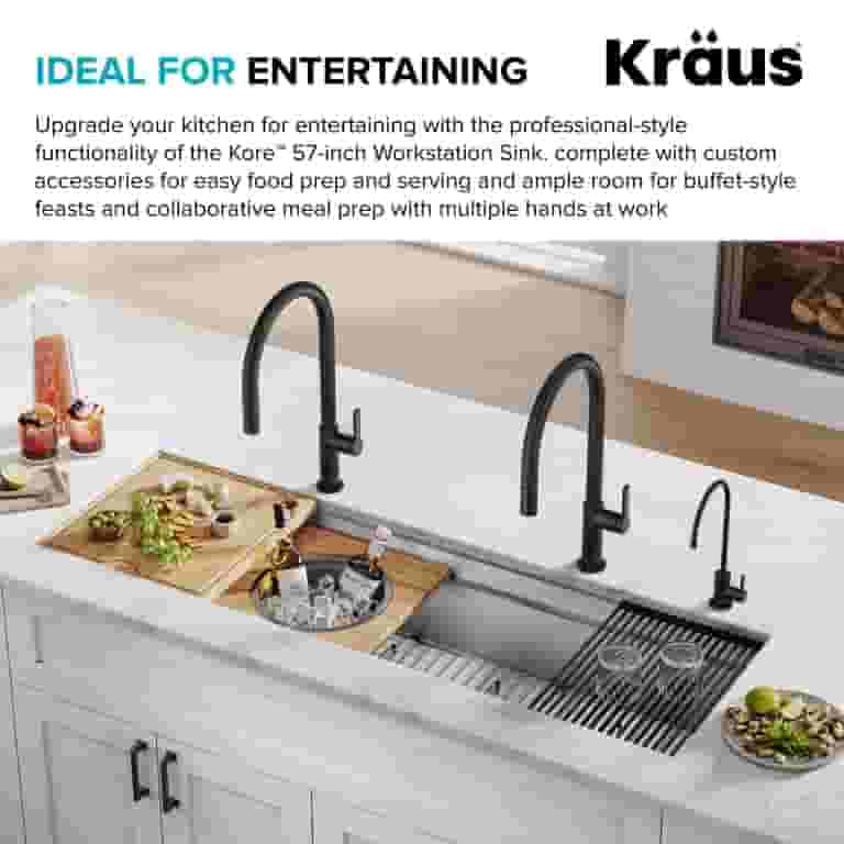 Kraus Kore Workstation Accessory Set - Bamboo Serving Board With Stainless Steel Mixing Bowl & Colander