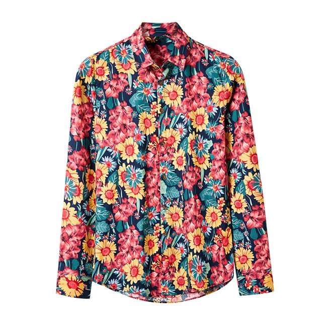 Camisas s Para Hombre Interior Camisa de manga larga de algodón con flores para hombre Camisas de vestir para hombre (Red, XL)