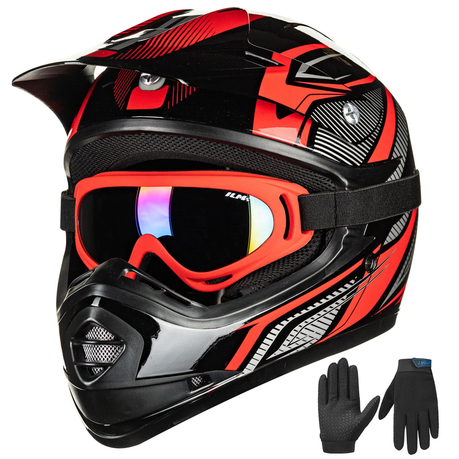Casco ILM para jóvenes y niños, ATV Motocross B07, rojo/plateado